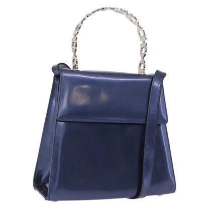 Salvatore Ferragamo Gancini Envelope Top Handle Leather, Navy, Patent Leather, Handbag