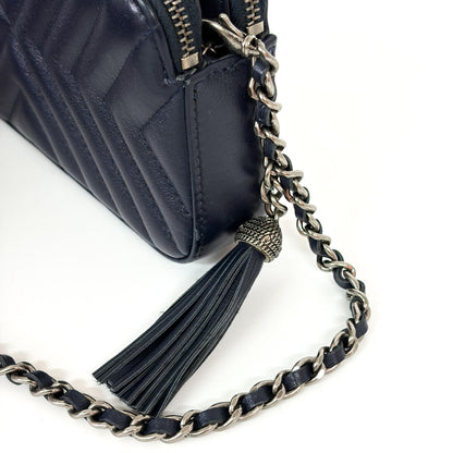 Chanel CC Double Zip Clutch with Chain Chevron Lambskin, Navy, Leather, Clutch