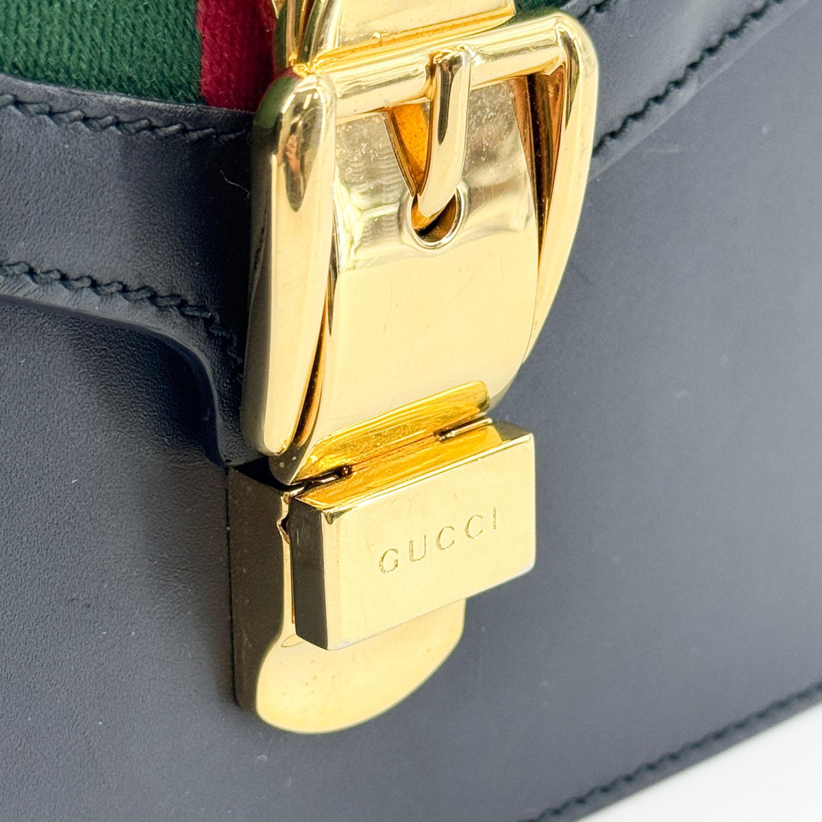 Gucci Sylvie Top Handle Leather, Black, Leather, Handbag