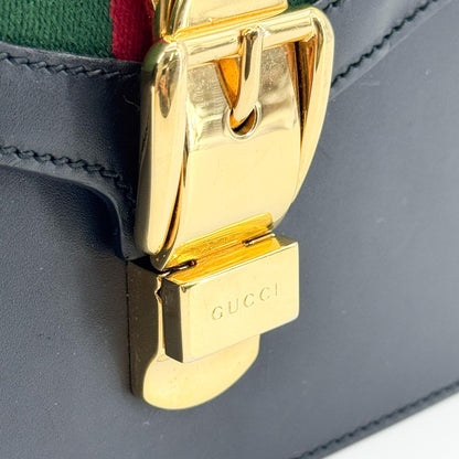 Gucci Sylvie Top Handle Leather, Black, Leather, Handbag