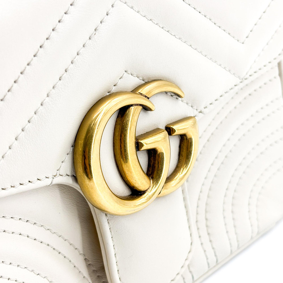 Gucci GG Marmont Top Handle Flap Matelasse Leather, White, Leather, Handbag