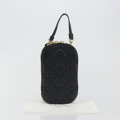Christian Dior Lady Dior Phone Holder on Chain Cannage Quilt Lambskin, Black, Leather, Shoulder Bag