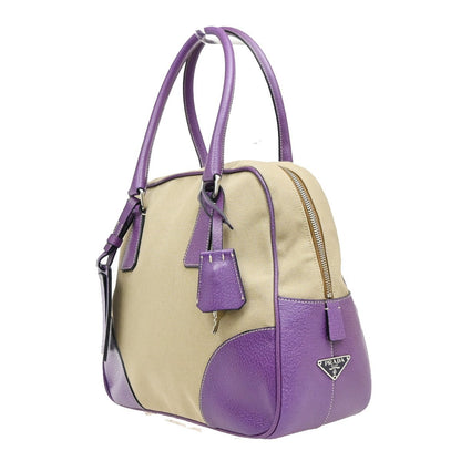Prada Bowler Canvas with Leather, Beige, Canvas, Shoulder Bag