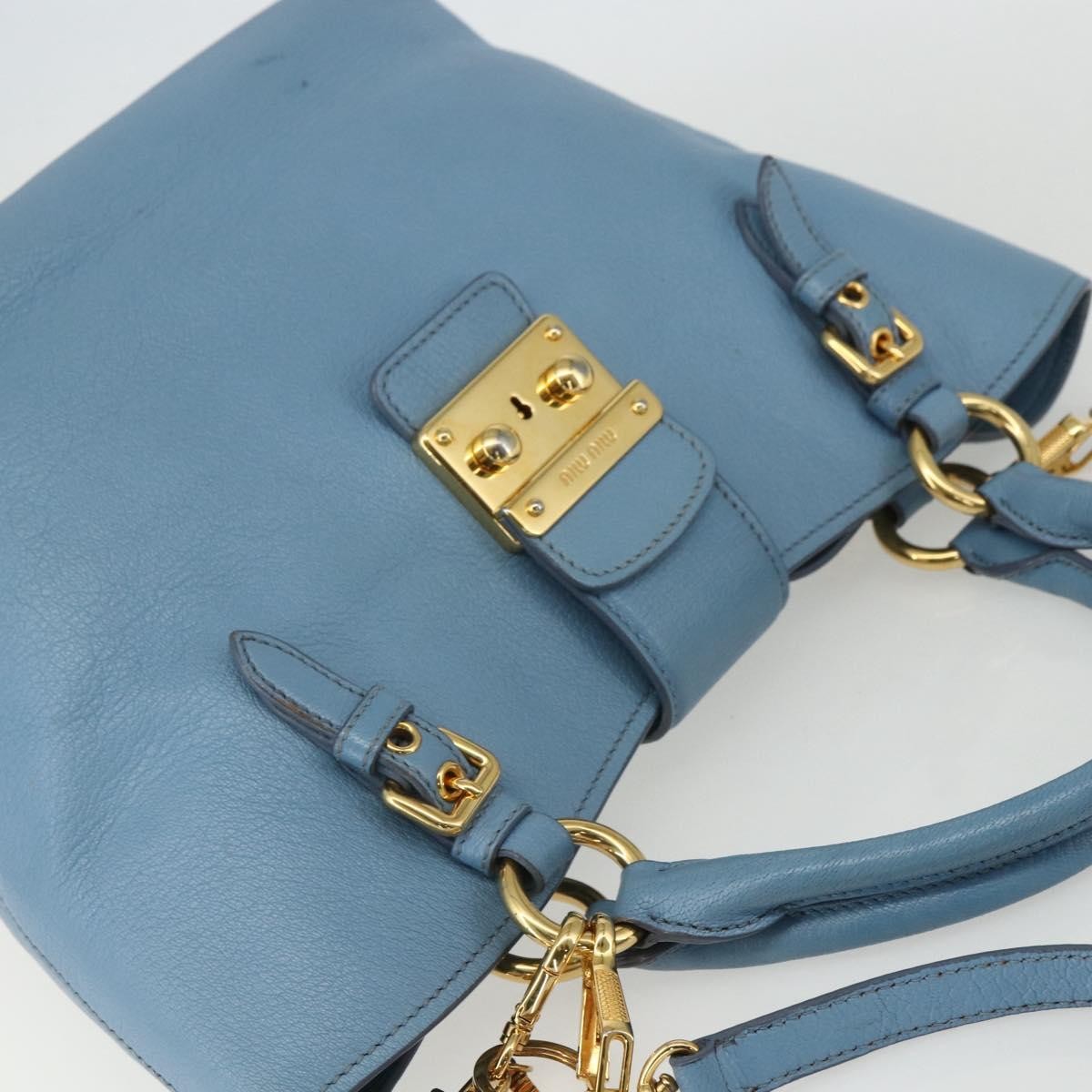 Miu Miu Madras Convertible Lock Leather, Blue, Leather, Tote Bag