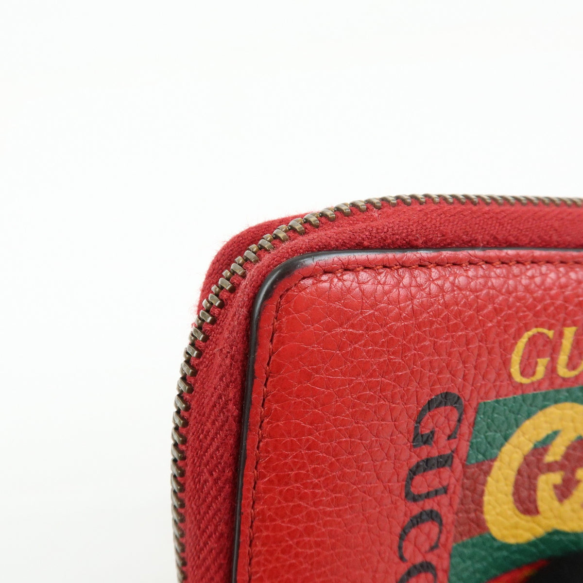 Gucci Logo Zip Card Case Printed Leather, Red, Leather, Wallet