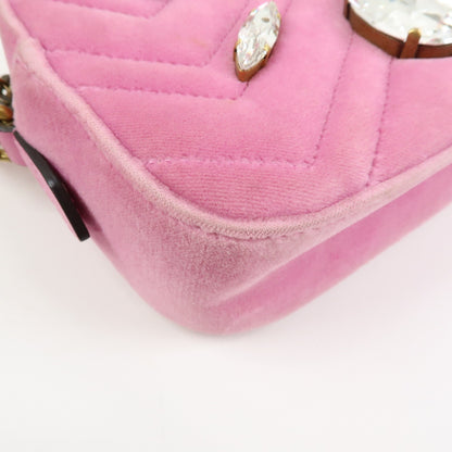 Gucci GG Marmont Crystal Embellished Matelasse Velvet, Pink, Velvet, Shoulder Bag