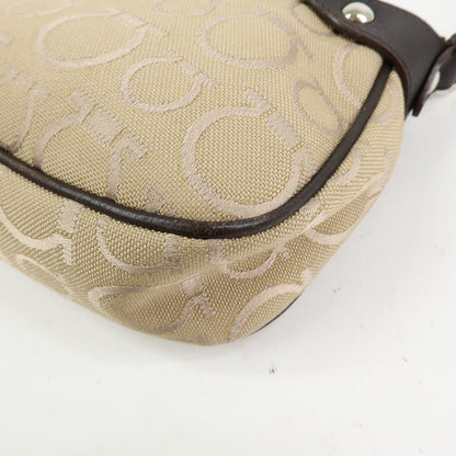 Salvatore Ferragamo Gancini Handle Leather, Beige, Canvas, Tote Bag