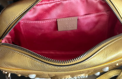 Gucci Pearly GG Marmont Embellished Matelasse Leather, Gold, Leather, Shoulder Bag