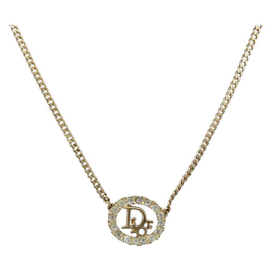 Christian Dior Vintage Logo Pendant Metal, Gold, Metal, Necklace