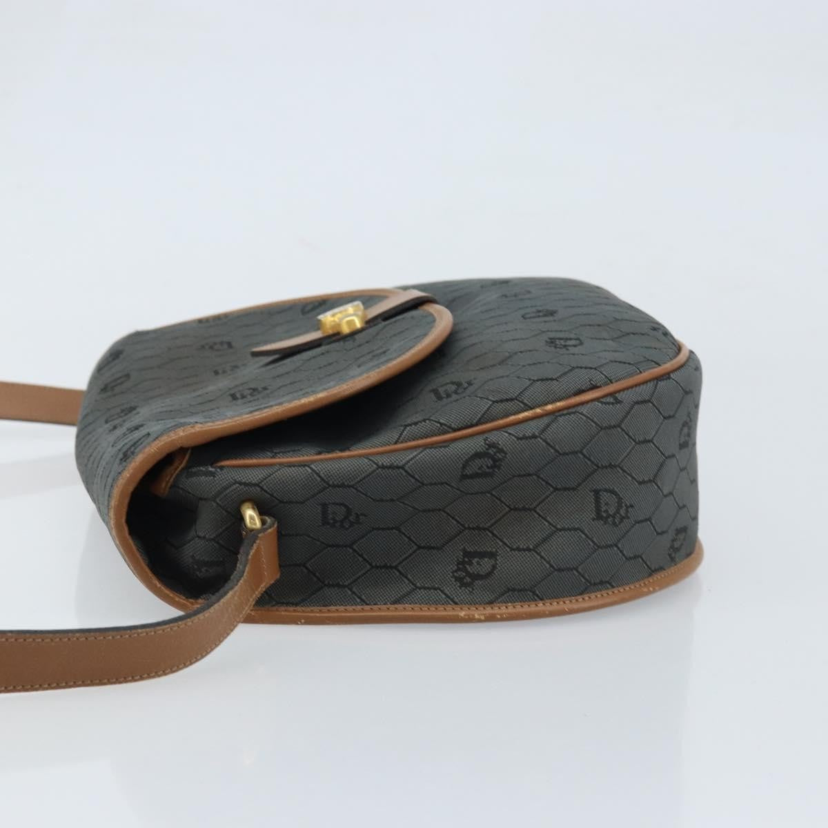 Christian Dior Vintage Honeycomb Flap Canvas and Leather, Black, Canvas, Shoulder Bag