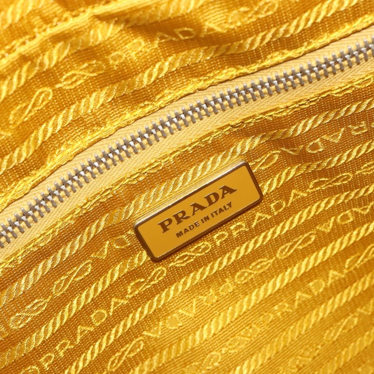 Prada Bauletto Tessuto with Saffiano Leather, Yellow, Canvas, Handbag
