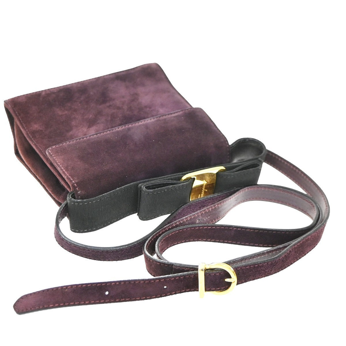 Salvatore Ferragamo Vintage Vara Bow Handle Shoulder Suede, Purple, Suede, Handbag
