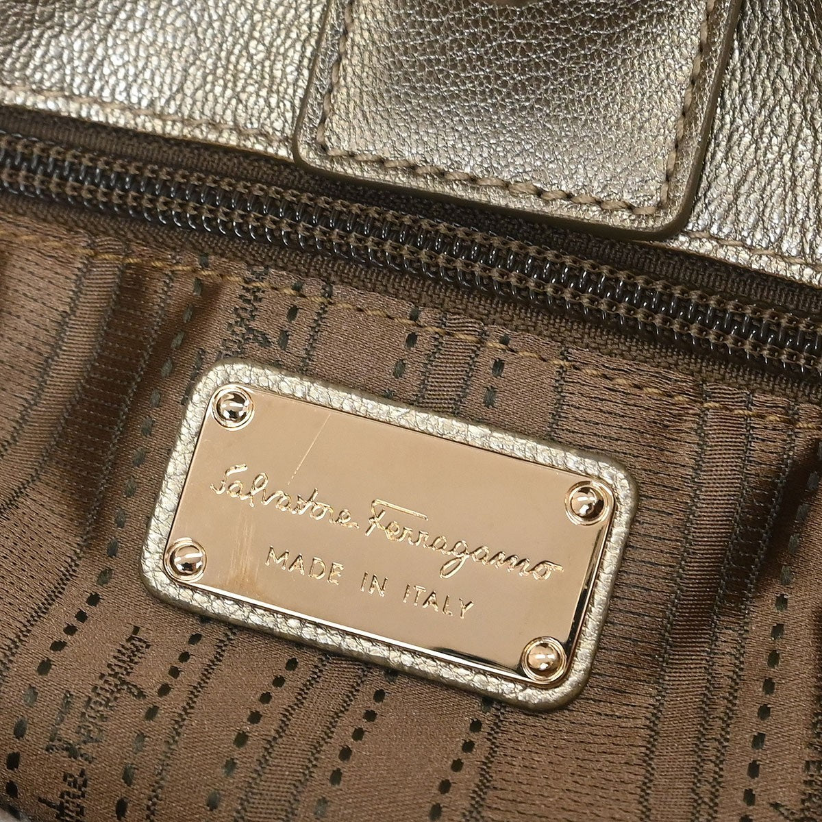 Salvatore Ferragamo Vala Leather, Gold, Leather, Handbag