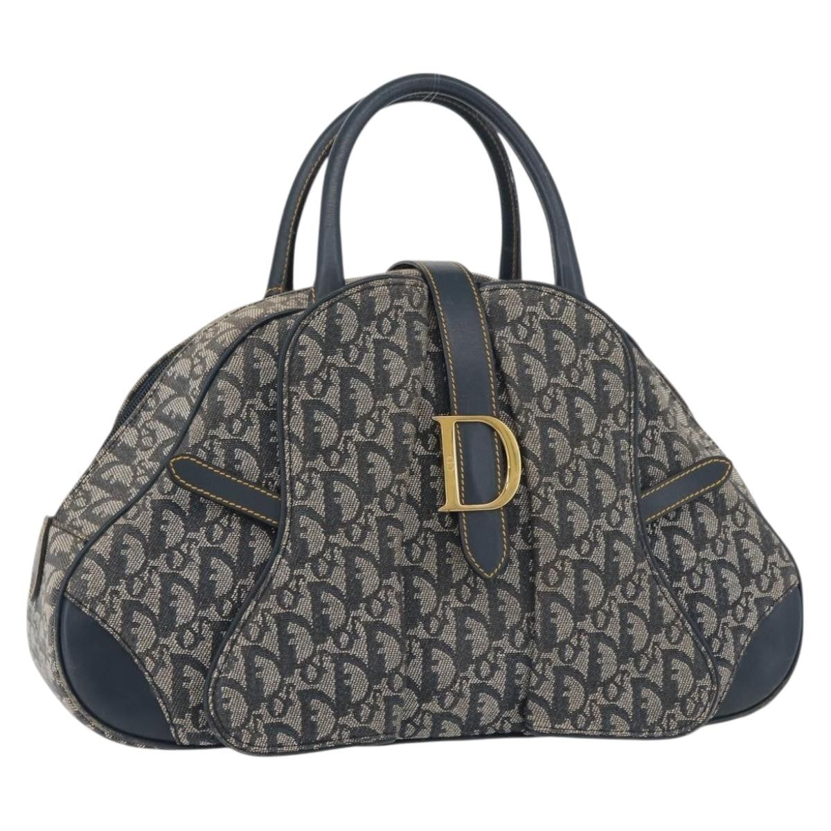 Christian Dior Vintage Saddle Bowler Diorissimo Canvas, Navy, Canvas, Handbag