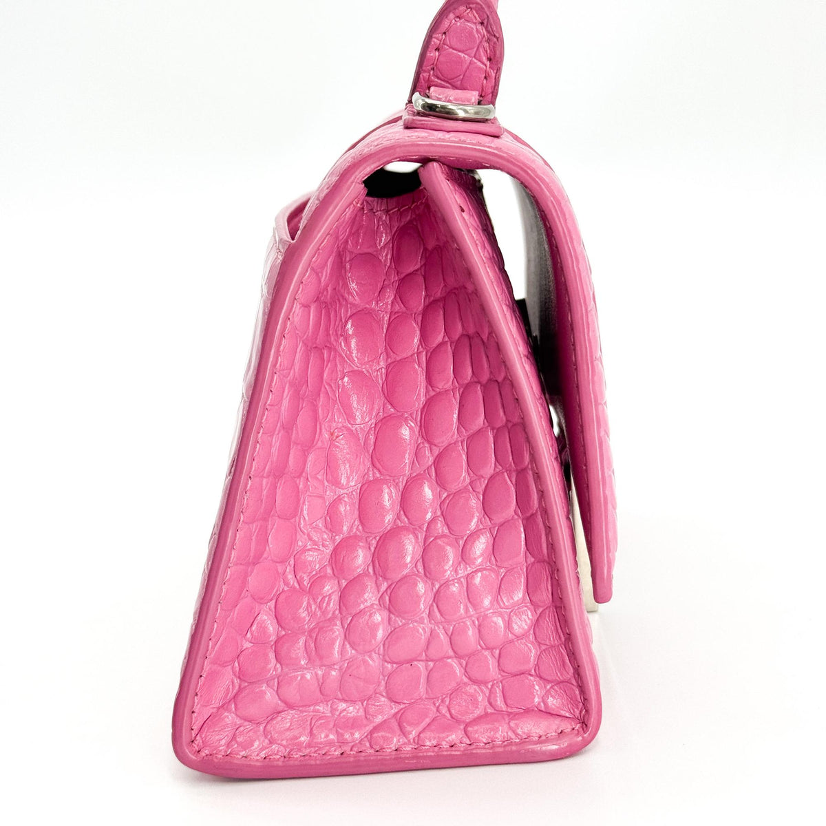 Balenciaga Hourglass Top Handle Crocodile Embossed Leather, Pink, Leather, Handbag