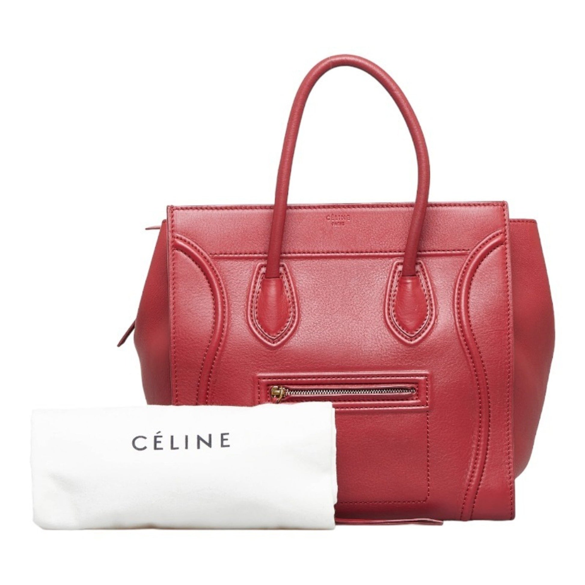 Céline Luggage, Red, Leather, handbag