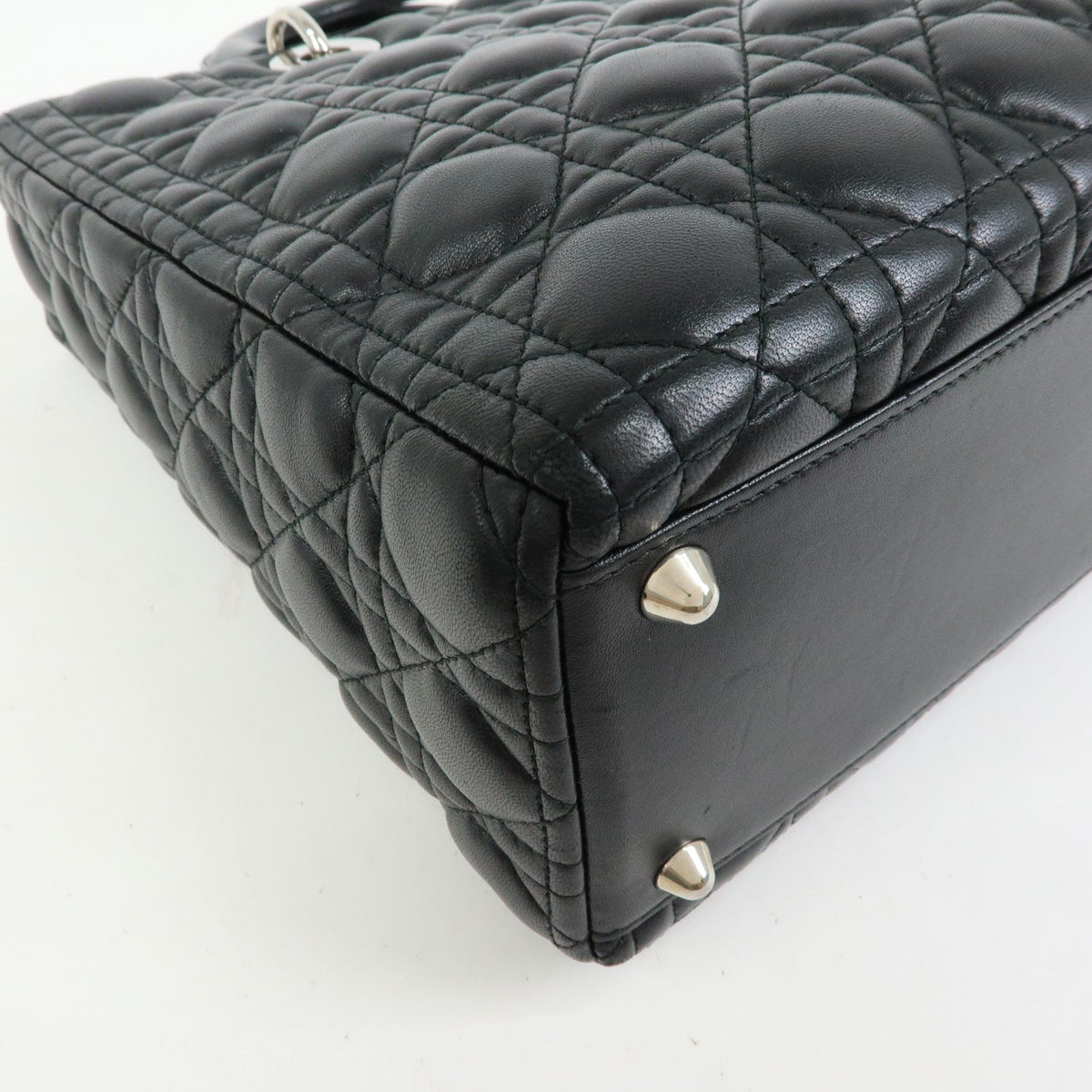 Christian Dior Lady Dior Cannage Quilt Lambskin, Black, Leather, Handbag