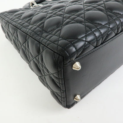 Christian Dior Lady Dior Cannage Quilt Lambskin, Black, Leather, Handbag