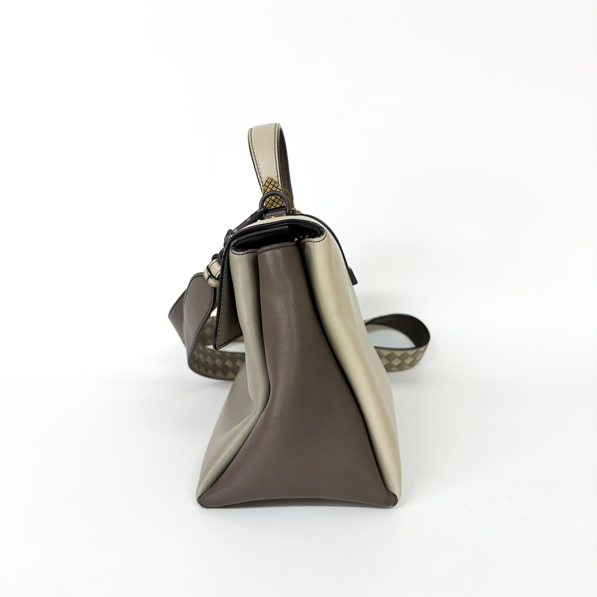 Bottega Veneta Piazza Top Handle Leather with Intrecciato Detail, Gray, Leather, Handbag