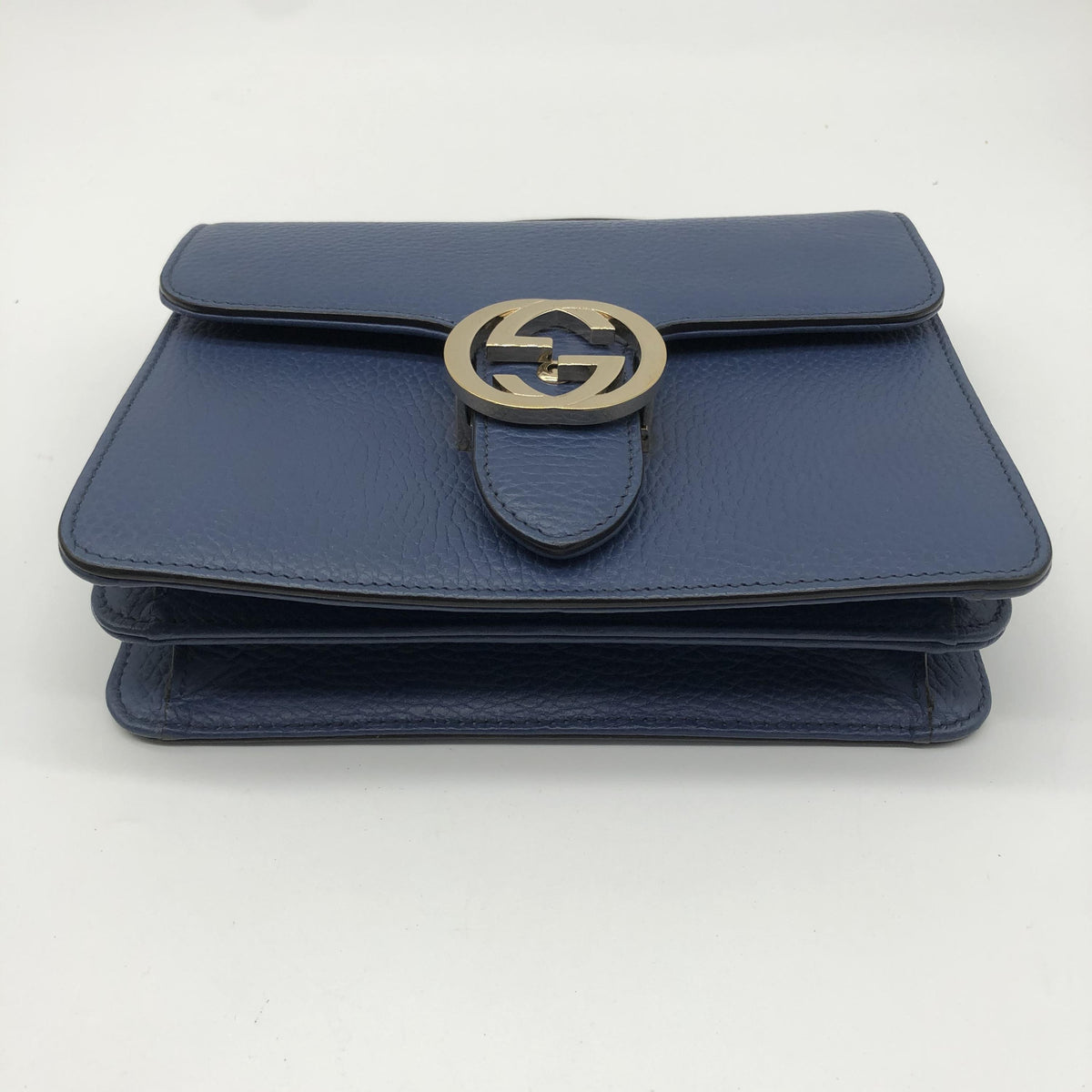 Gucci Interlocking Leather, Blue, Leather, Shoulder Bag
