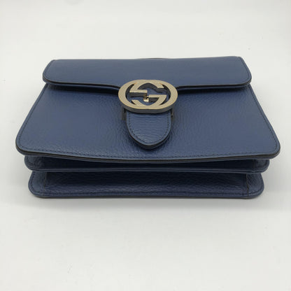 Gucci Interlocking Leather, Blue, Leather, Shoulder Bag
