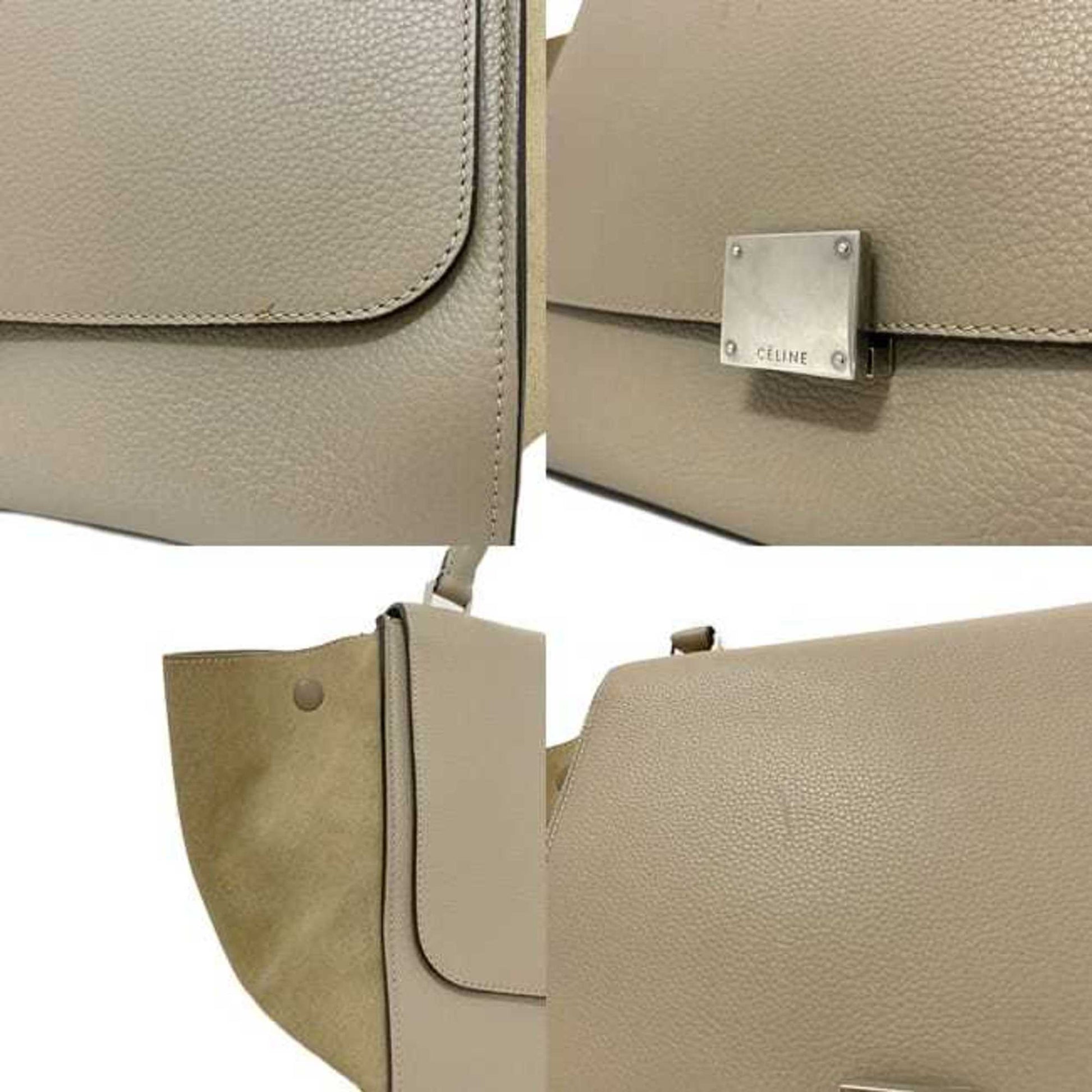 Céline Trapèze, Beige, Leather, handbag