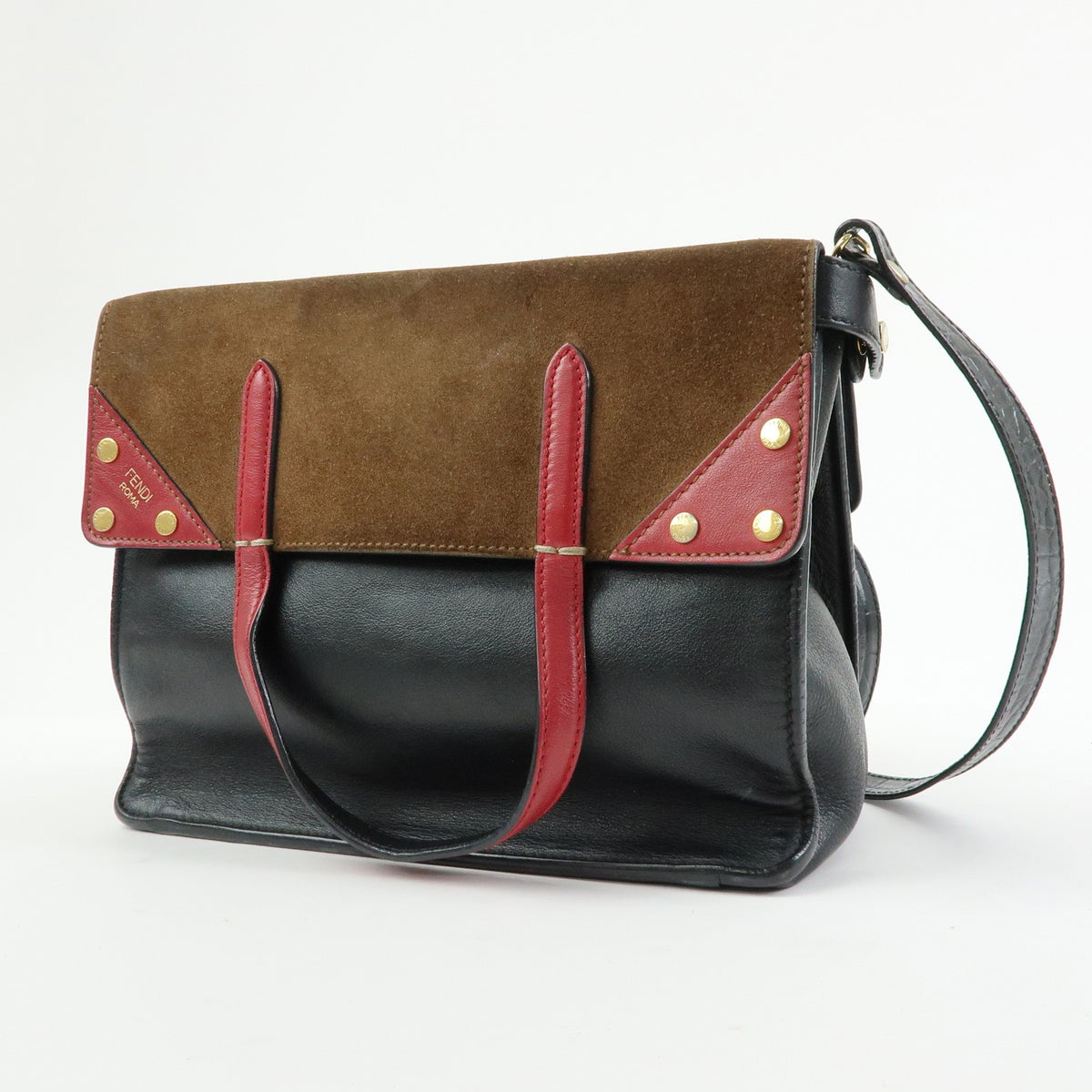 Fendi Flip Leather and Suede, Black, Leather, Tote Bag