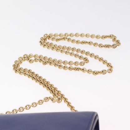 Salvatore Ferragamo Vala Chain Leather, Blue, Leather, Shoulder Bag