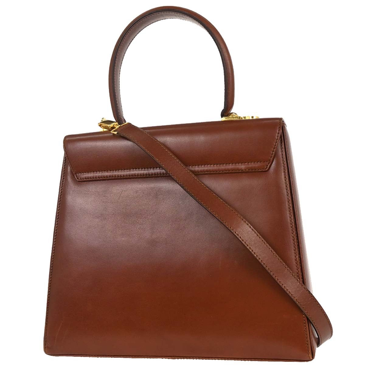 Salvatore Ferragamo Gancini Convertible Top Handle Leather, Brown, Leather, Handbag