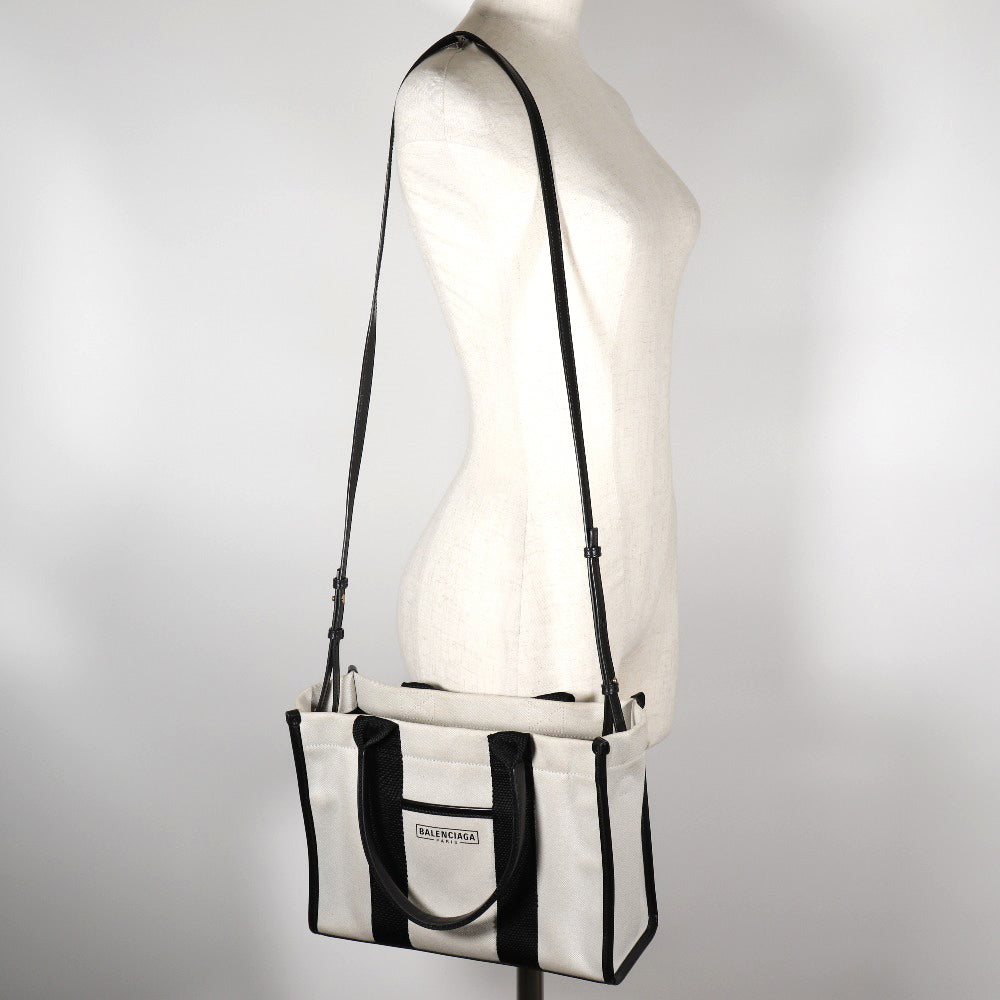 Balenciaga Navy, White, Canvas, handbag