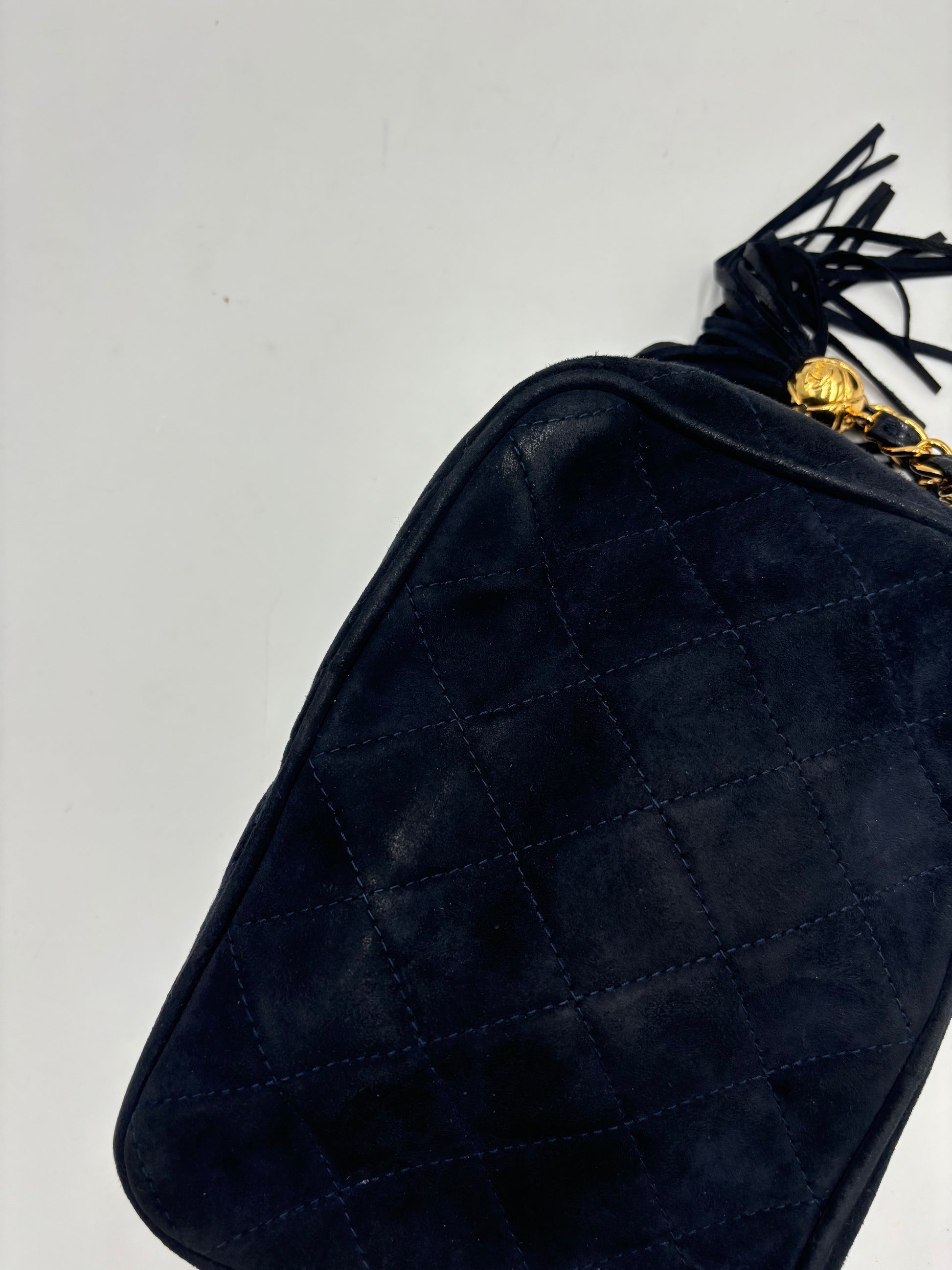 Chanel Shoulder Suede Patchwork, Black, Suede, Shoulder Bag