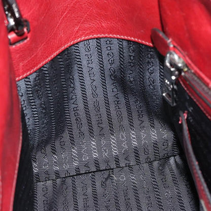 Prada Double Zip Lux Saffiano Leather, Red, Leather, Tote Bag