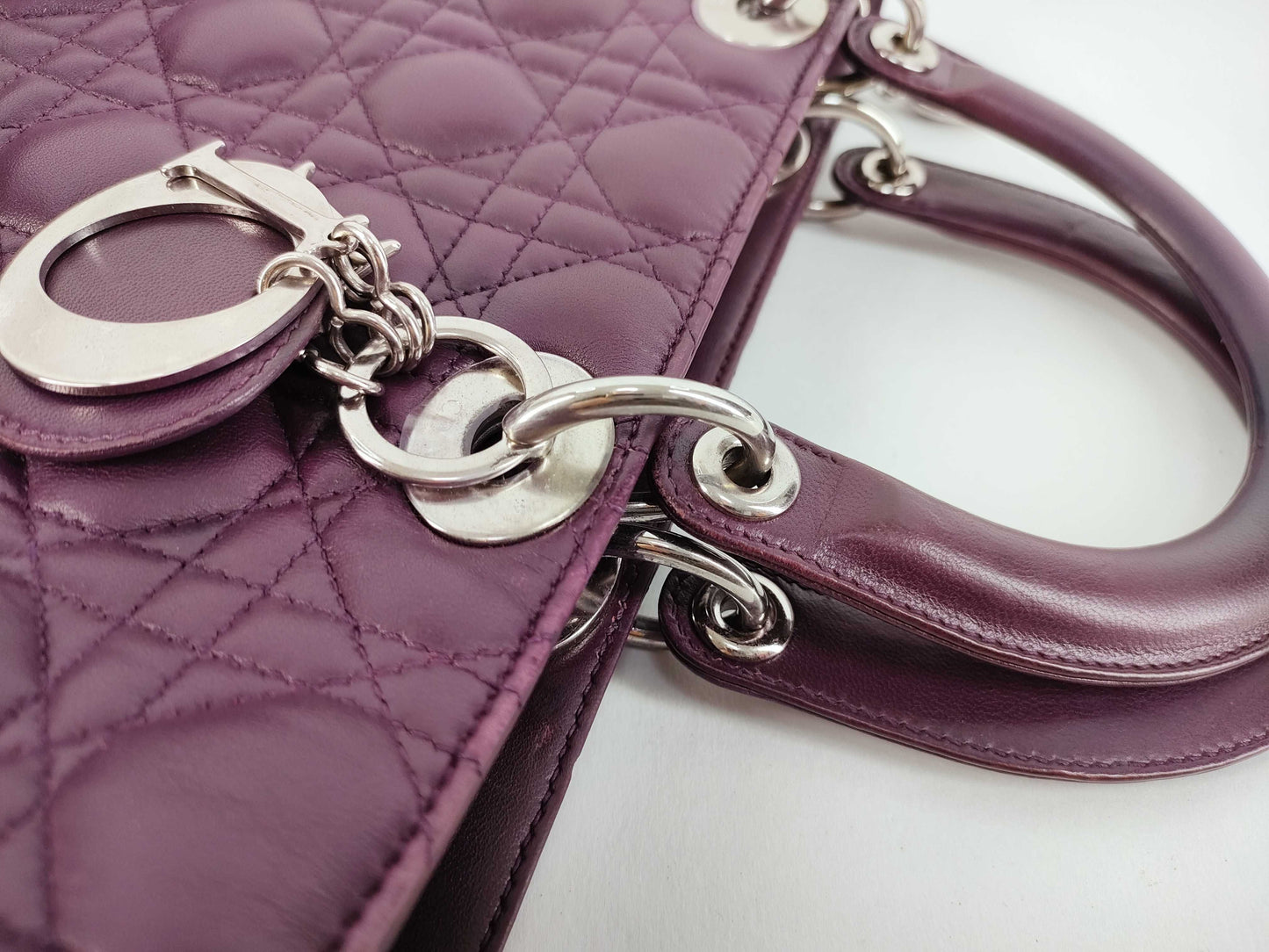 Christian Dior Saddle Handbag with Strap Leather, Purple, Leather, Handbag