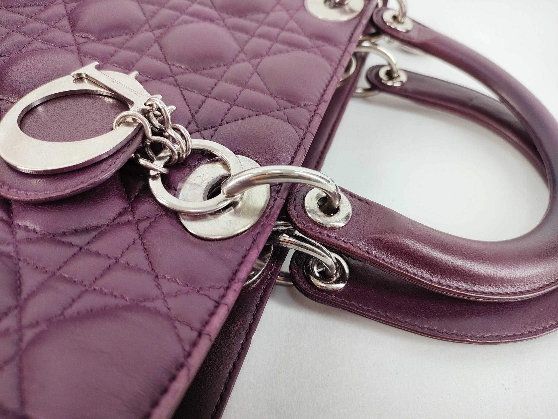 Christian Dior Saddle Handbag with Strap Leather, Purple, Leather, Handbag