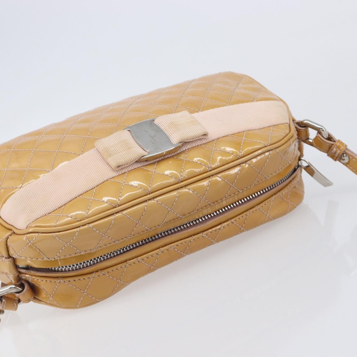 Salvatore Ferragamo Vala Patent Leather, Beige, Patent Leather, Shoulder Bag
