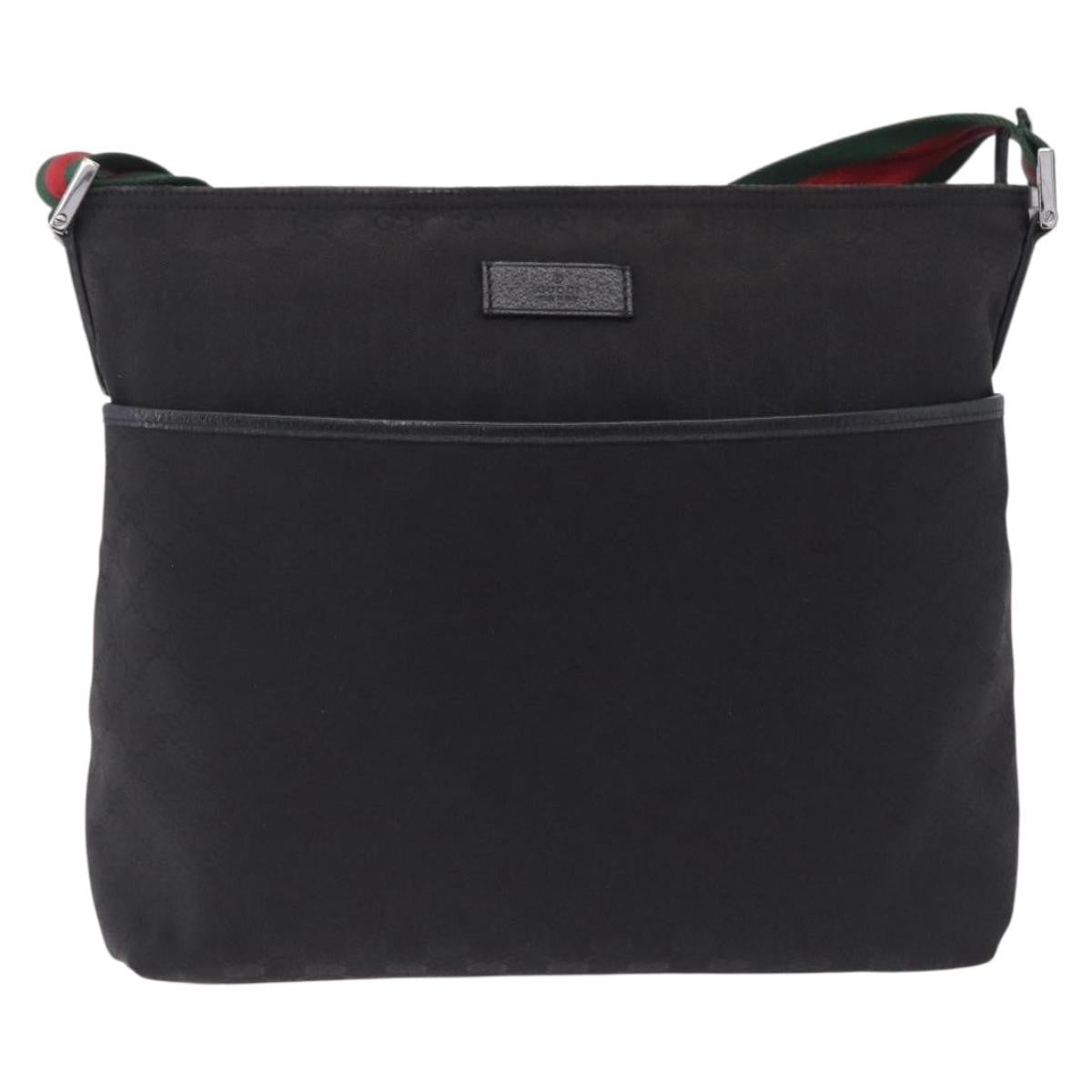 Gucci Front Pocket Web Messenger GG Canvas, Black, Canvas, Crossbody Bag