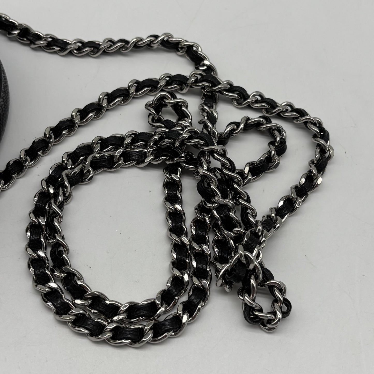 Chanel Handle with Care Round Vanity Case with Chain Quilted Caviar, Black, Calfskin, Clutch