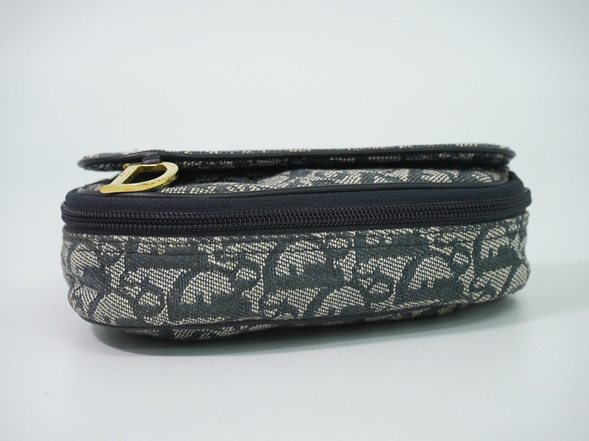 Christian Dior Saddle Zip Diorissimo Canvas, Navy, Canvas, Clutch