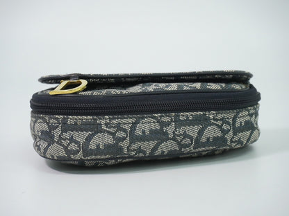 Christian Dior Saddle Zip Diorissimo Canvas, Navy, Canvas, Clutch