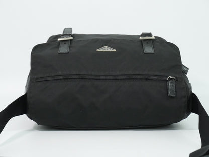 Prada Zip Buckle Messenger Tessuto, Black, Nylon, Shoulder Bag