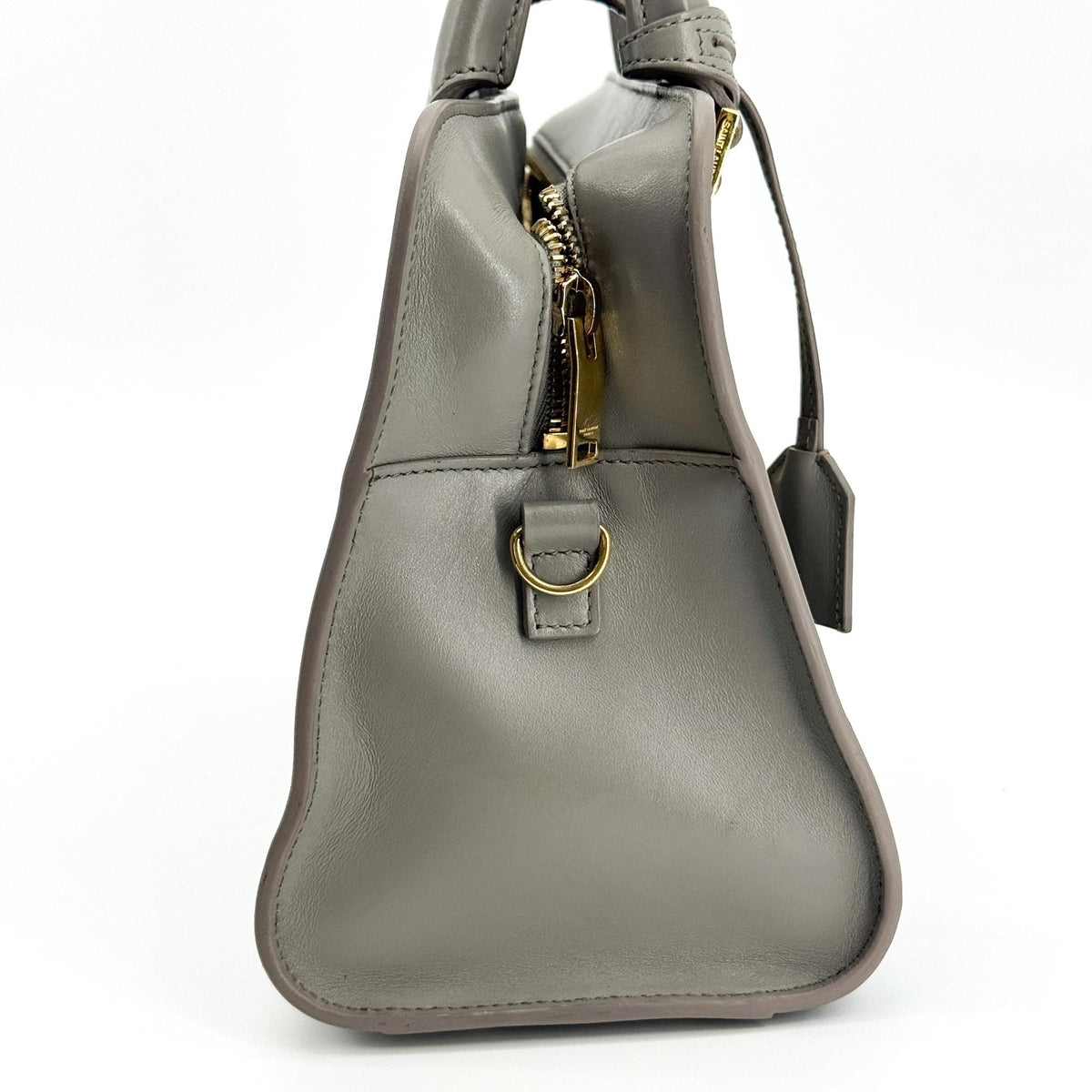 Saint Laurent Monogram Cabas Leather, Gray, Leather, Tote Bag