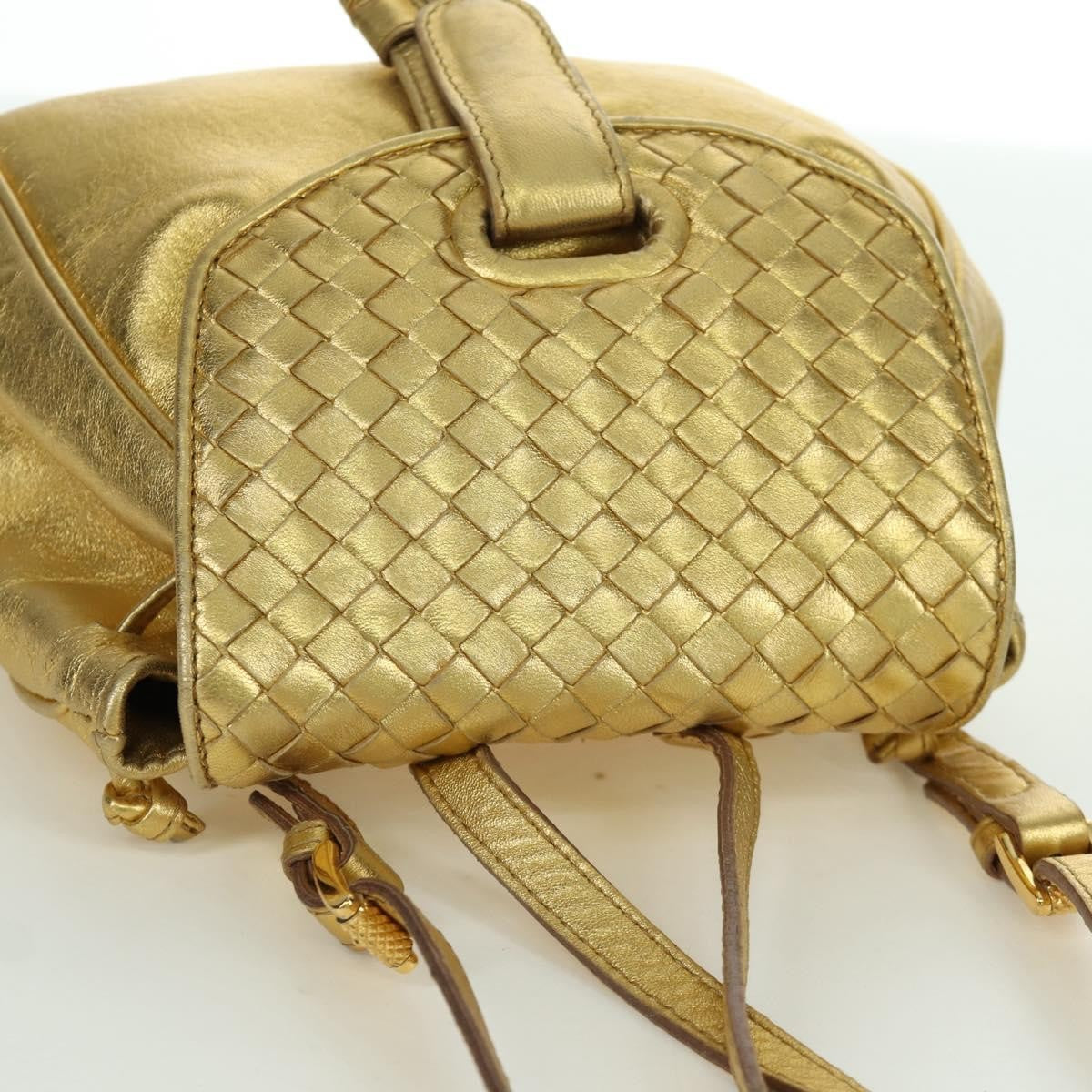 Bottega Veneta Backpack Leather with Intrecciato, Gold, Leather, Backpack