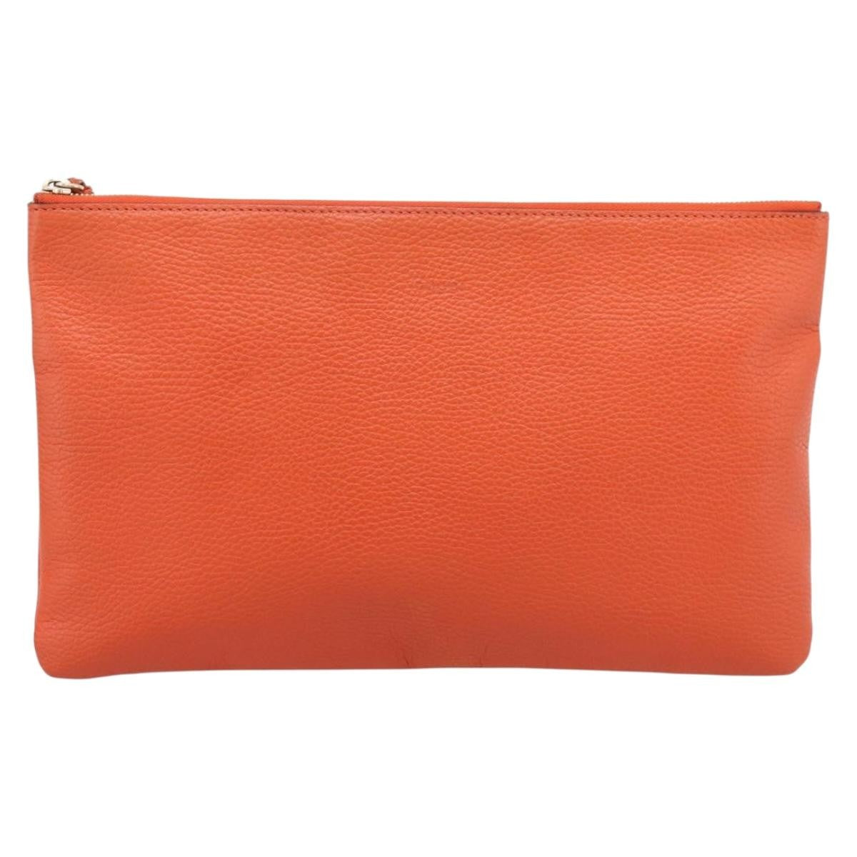 Gucci Bamboo Zip Pouch (Outlet) Leather, Orange, Leather, Clutch