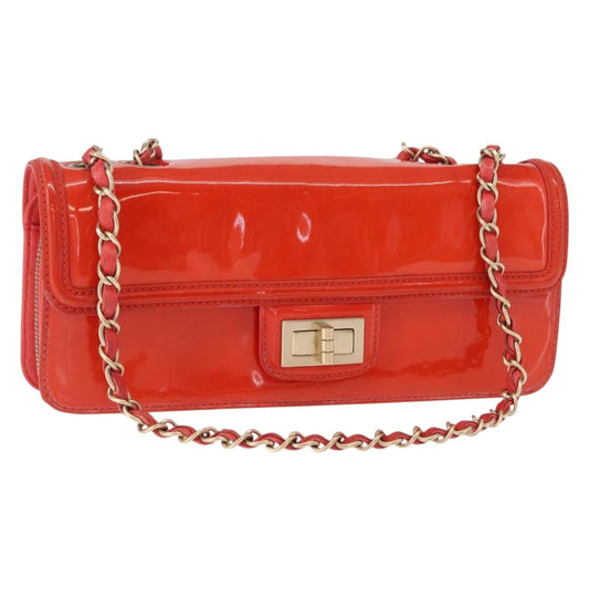 Chanel Chain Flap Shoulder Bag Leather, ORANGE, PATENT_LEATHER, Shoulder bag