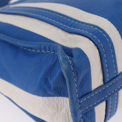 Balenciaga Bazar Convertible Striped Leather, Blue, Leather, Tote Bag