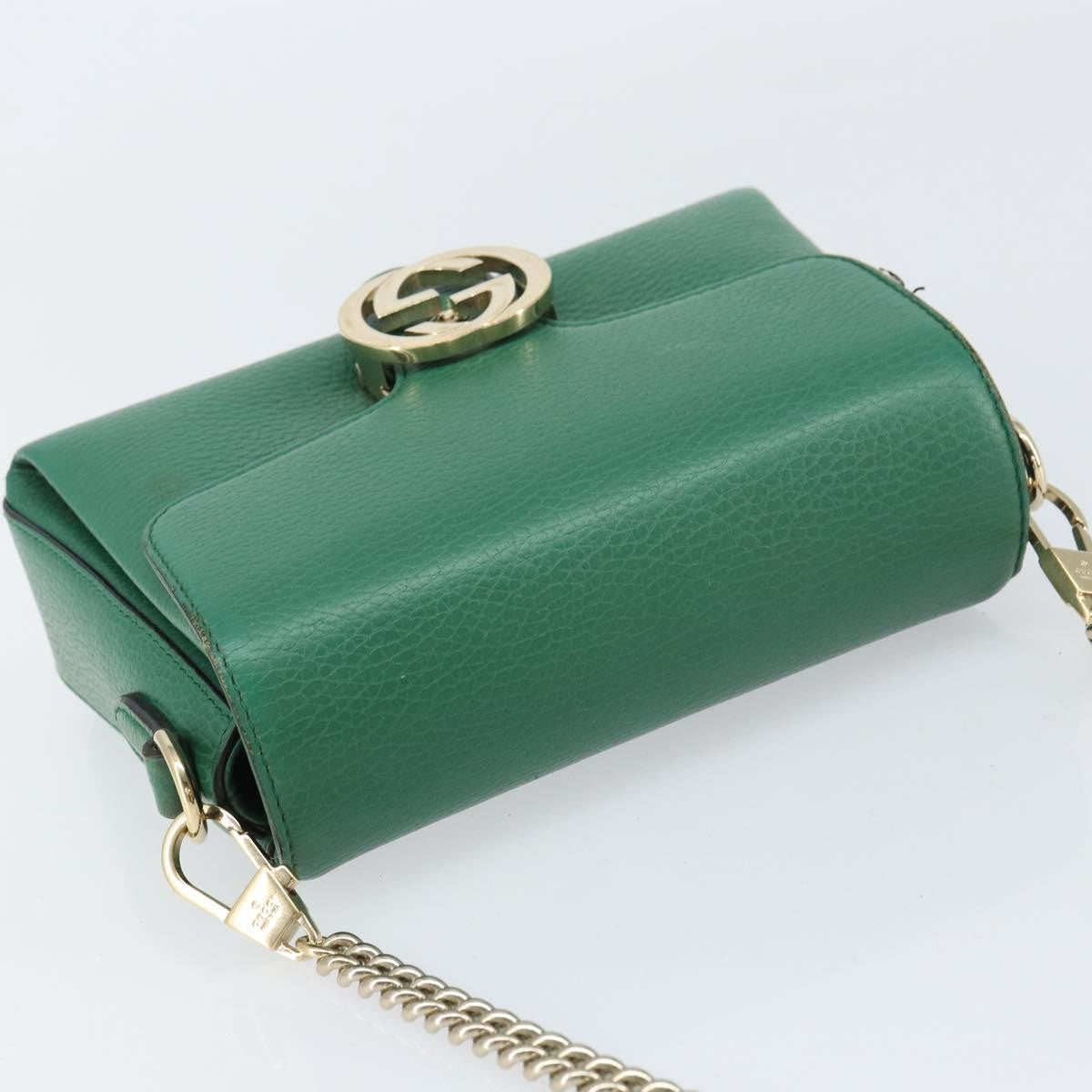 Gucci Interlocking Chain Leather, Green, Leather, Shoulder Bag