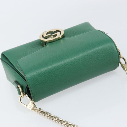 Gucci Interlocking Chain Leather, Green, Leather, Shoulder Bag
