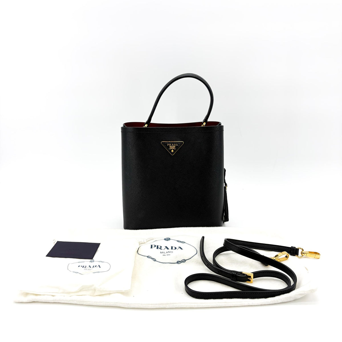 Prada Panier Bucket Saffiano Leather, Black, Leather, Handbag