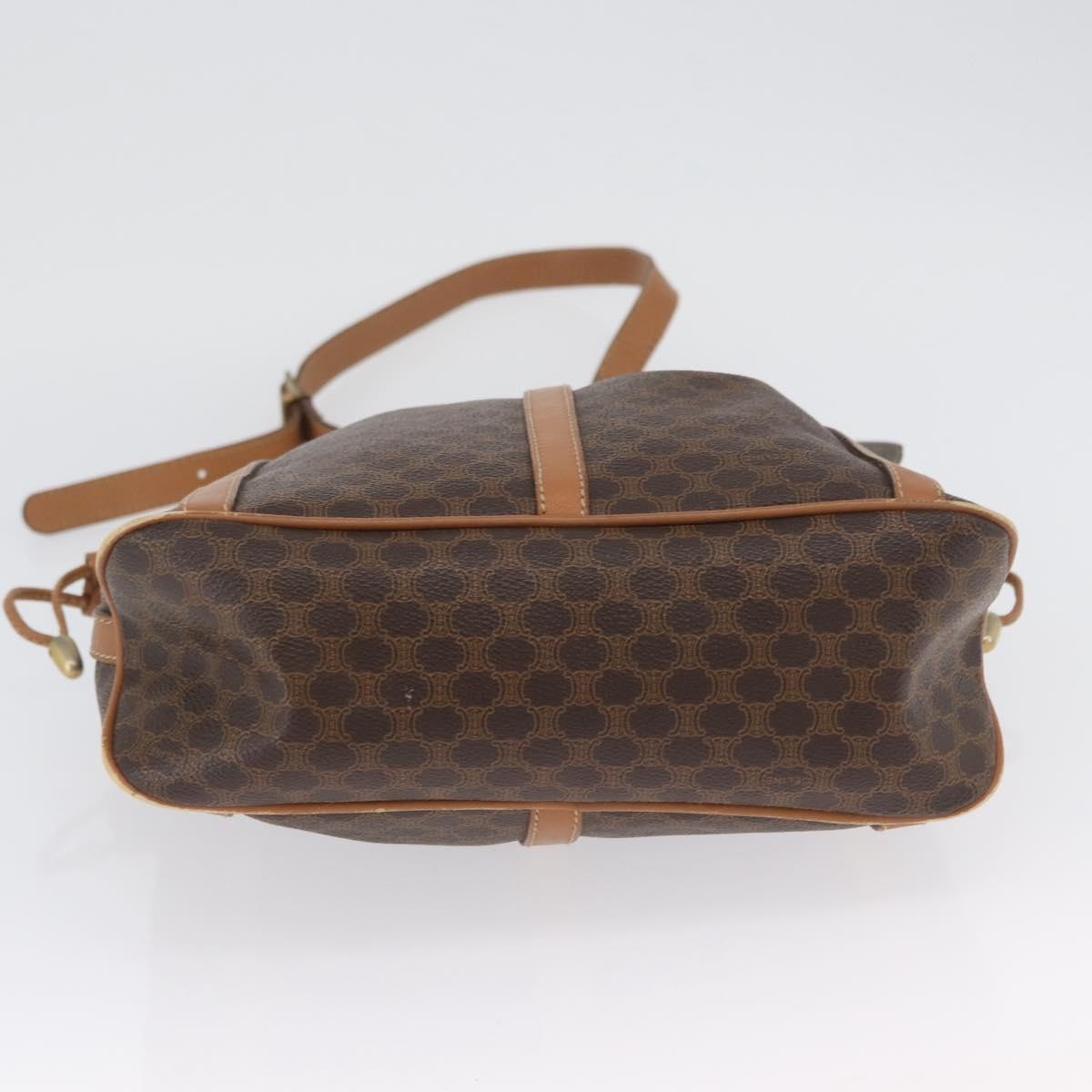 Celine Vintage Shoulder Bag Macadam Canvas & Leather, Brown, Canvas, Shoulder Bag