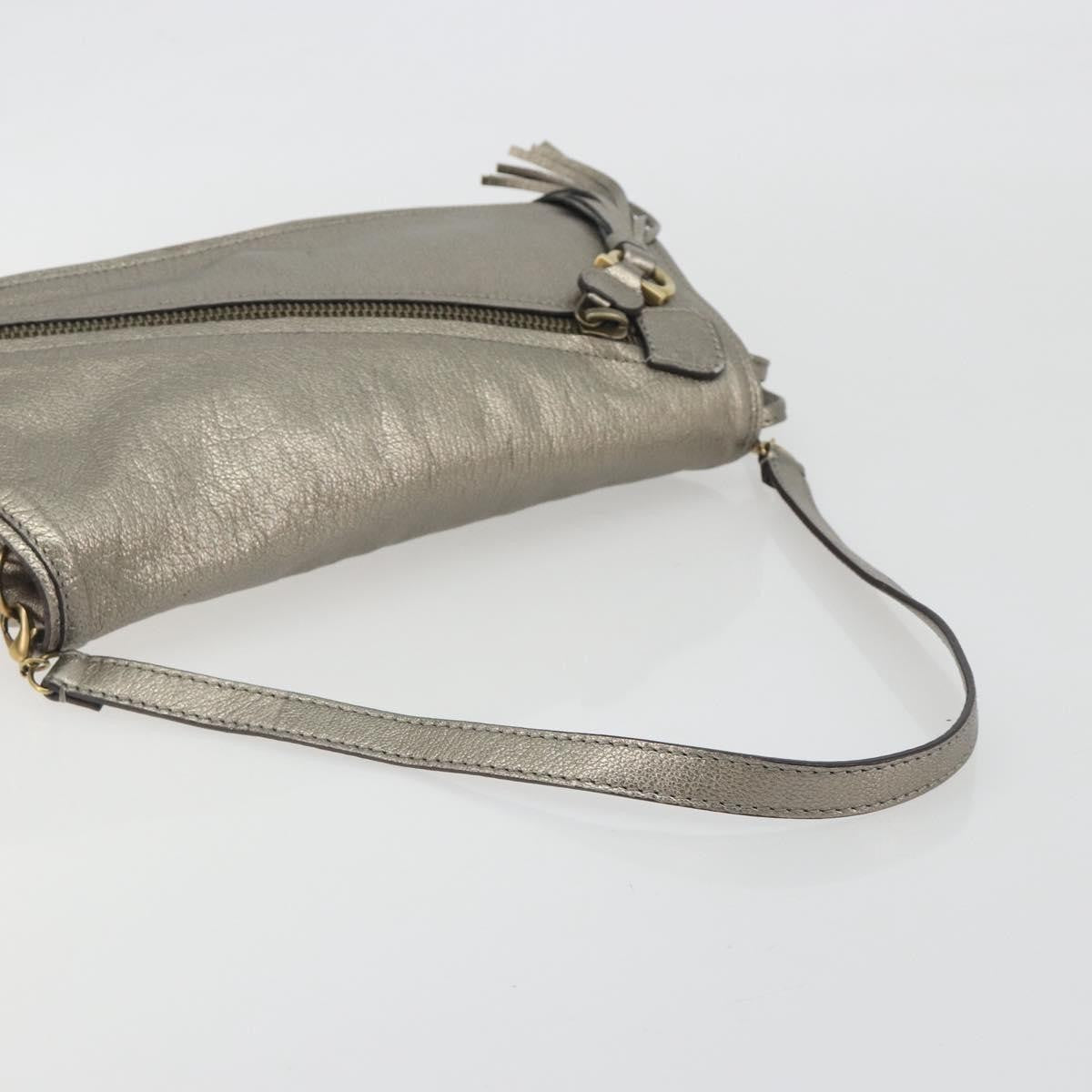Salvatore Ferragamo Gancini Leather, Silver, Leather, Shoulder Bag